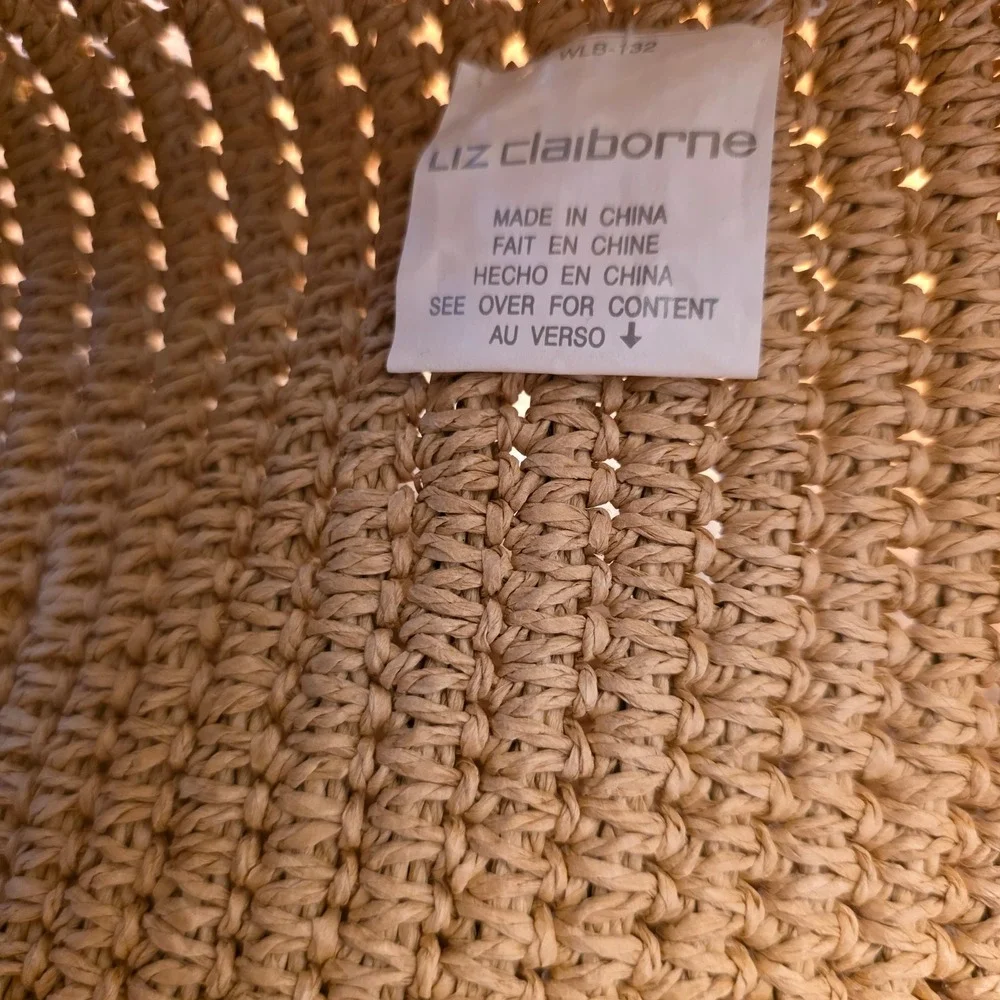 2pc Liz Claiborne Woven Straw Tote Bag Pineapple Fringed Beach Resort Coin Purse